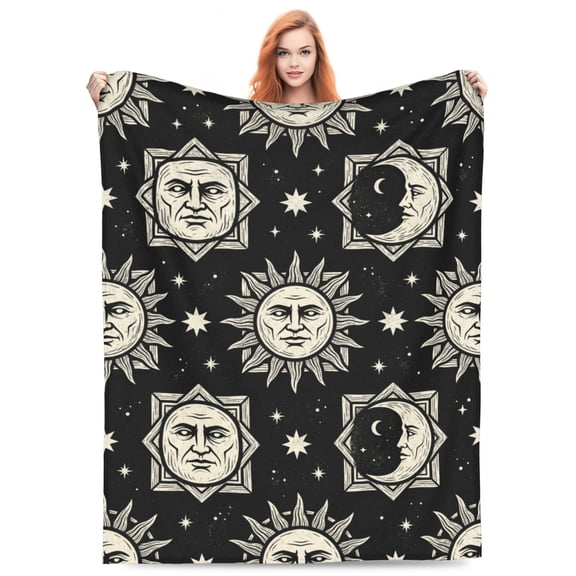 Sun And Moon Blanket Crescent Moon Cozy Fluffy Flannel Blanket,Celestial Soft Flannel Hippie Throw For Men Women, Christmas Sofa Bed Couch Decor 50x40