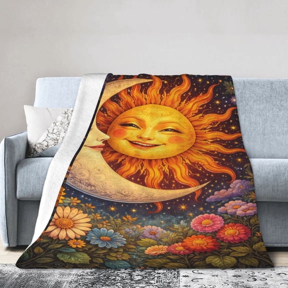 Sun Moon Blanket Gift Cozy Soft Home Decor Gift for Cosmic Lovers 50x40