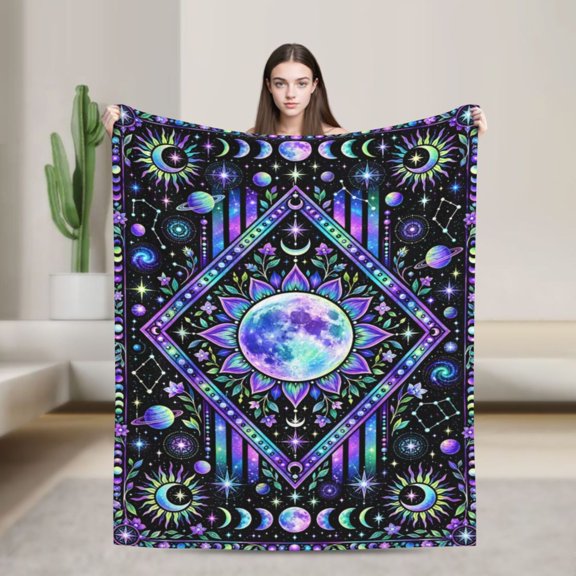 Sun Moon Blanket Stars Celestial Flannel Throw Blanket Gift for Women Who Love Astrology 50x40 in