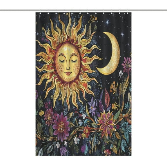 Sun And Moon Boho Psychedelic Mystic Floral Waterproof Shower Curtain Liner Light-Weight & Machine Washable Bath Curtain for Bathroom Decor 48x72Inch（122x183cm）
