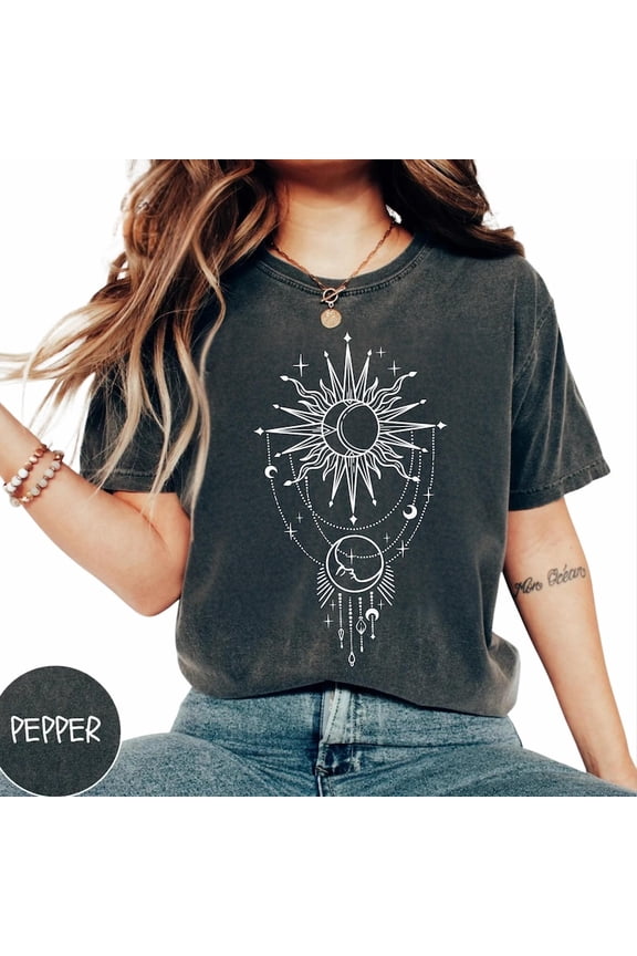 Sun Moon Celestial Astrology Boho Spiritual Graphic Shirt Comfort Colors Unisex Cotton T-Shirt, Size S-3XL