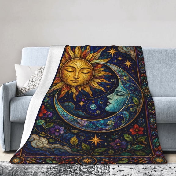 Sun Moon Celestial Blanket Gift Throw Blanket Gift for Women Boho Floral Room Decor 50x40