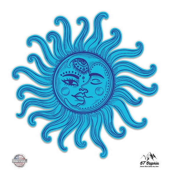 Sun Moon Celestial Blue - 12" Vinyl Sticker Waterproof Decal