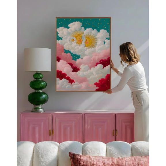 Sun Moon Celestial Cloud Romantic Surreal Sky Witchy Dopamine Maximalist Eclectic Home Graphic Poster Unframed Paper Print