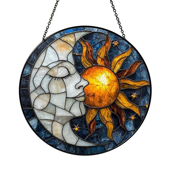 Sun Moon Celestial Window Suncatcher, Artistic Stained Glass Decor Hanging, Harmony Inspired Home Accent, Unique Present