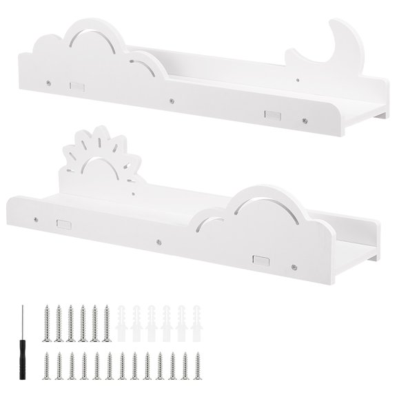 Sun Moon Cloud Floating Shelves White 2 Pack for Nursery Living Room Decor