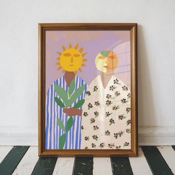 Sun & Moon Companions, Abstract Figurative Wall Art Poster, Eclectic Wall Art, Surrealism Decor, Mystical Fantasy Poster, Maximalist Decor, Unframed Canvas Size 16x24