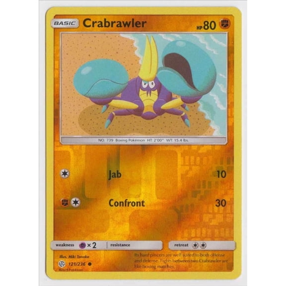 Pokemon Sun & Moon Cosmic Eclipse Reverse Holo Holo #121/236 Crabrawler English Trading Card