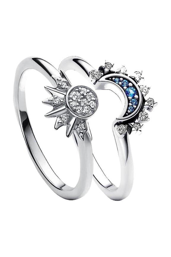 Sun Moon Couple Rings Set, Stackable CZ Open Rings Celestial Jewelry for Women Men