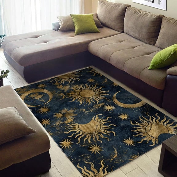 Sun Moon Creative Pattern Carpet Area Rug Hotel Living Room Bedroom Soft Carpet Machine Washable Non-Slip Living Room Bedroom Study Dining Room Home Office Entry Door Indoor Decora