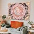 thumbnail image 1 of Sun Moon Daisy Tapestry, Boho Aesthetic Floral Wall Art, Pink Hippie Decor for Living Room Bedroom Home, 1 of 8