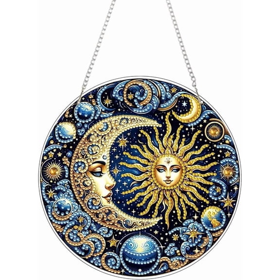 Sun and Moon Diamond Art Hanging Kit for Adult,Special Shaped Rhinestone,Double Sided 5D DIY Acrylic Diamond Art Painting Window Pendants Home Garden Wall Hanging Kits Hanging Ornament