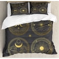 thumbnail image 1 of Sun and Moon Duvet Cover Set, Art of 4 Classic Style Cosmic Images Planets and Stars Astronomical, Decorative 3 Piece Bedding Set with 2 Pillow Shams, Calking Size, Grey and Mustard, by Ambesonne, 1 of 3
