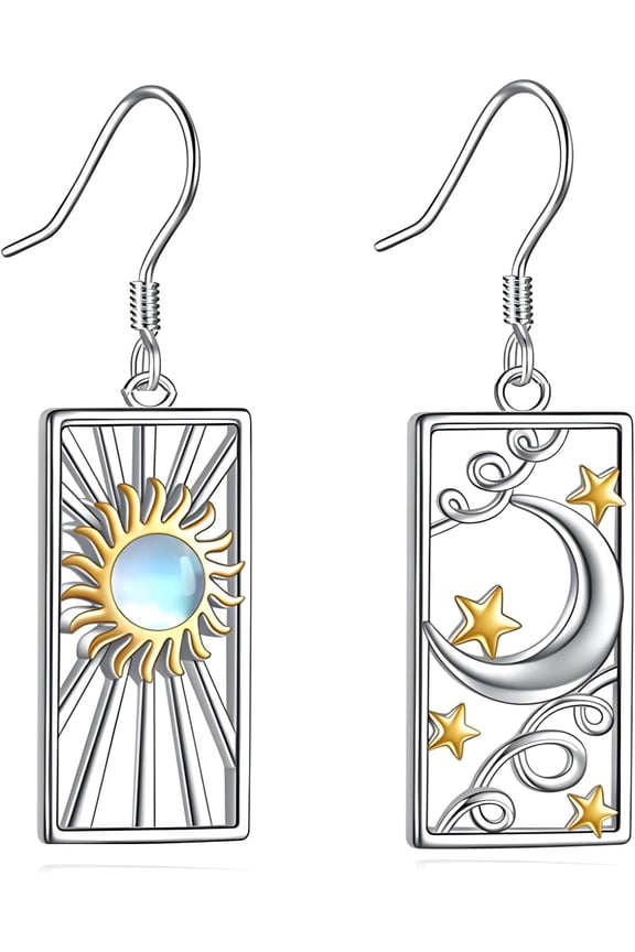Sun Moon Earrings for Women Unique Chic Silver Moon Star Sun Dangle Drop Earrings Jewelry[z1861]