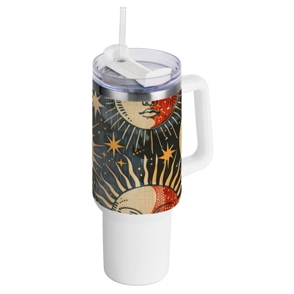 Sun and Moon Face 40 oz Tumbler with Handle InsulatedTravel MugLid Straw Leak Proof Steel Vacuum Water Bottles Glasses Fits in Car Cup Holder