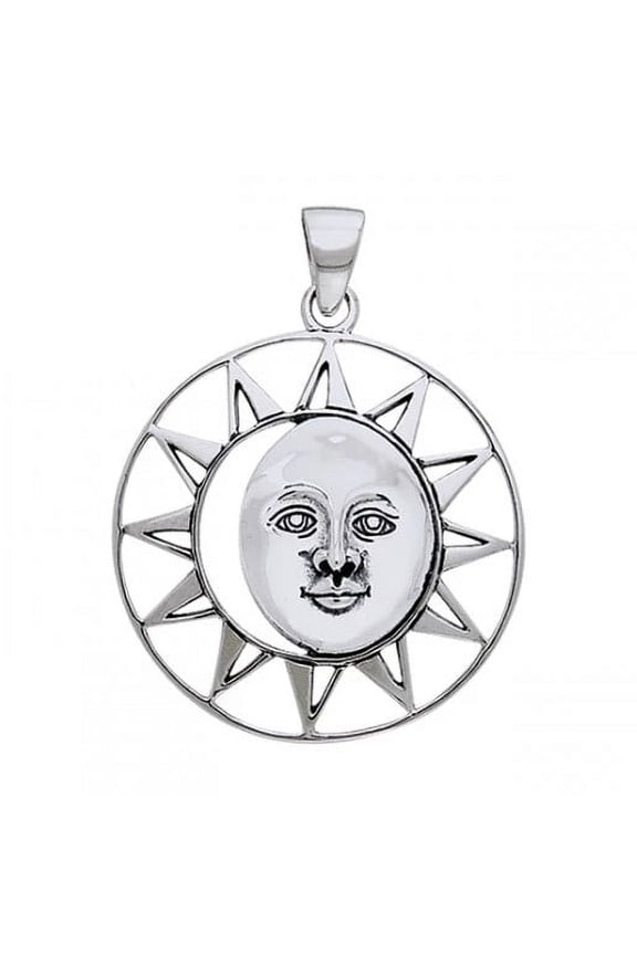 Sun Moon Face 925 Sterling Silver Pendant Fine Celestial Universe Jewelry