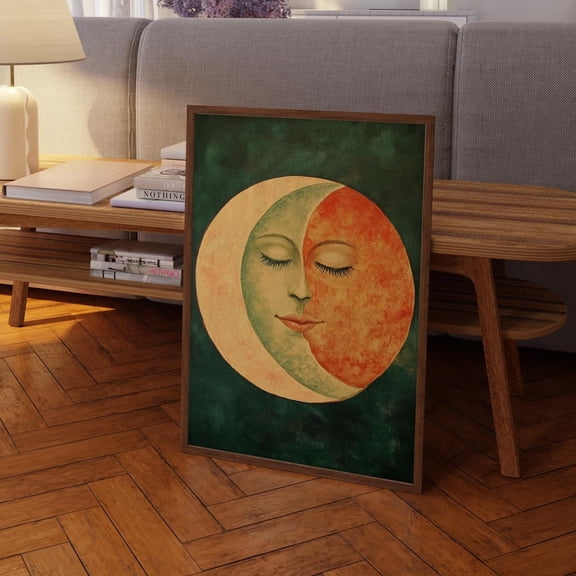 Sun And Moon Face Wall Art, Vintage Sun And Moon Art Print, Retro Sun And Moon Poster, 70S Wall Art, Sun And Moon 70S Decor, Celestial Decor Wall Art, Modern Wall Decor, 8x12 UNFRAMED