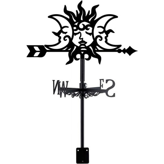 Sun and Moon Face Weather Vane Sun Moon Metal Weathervane Wind Direction Wind Direction Indicators Black Metal Wind Vanes Signs for Roof Mount Farmhouse Ourdoor Decoration