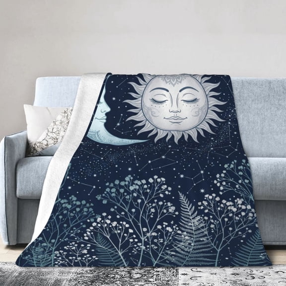 Sun Moon Fall Throw Blanket,Vintage Flowers Cozy Plush Fluffy Blanket for Living Room Decor, Throws for Couch,Bed,Traveling,Naps,Reading 50x40