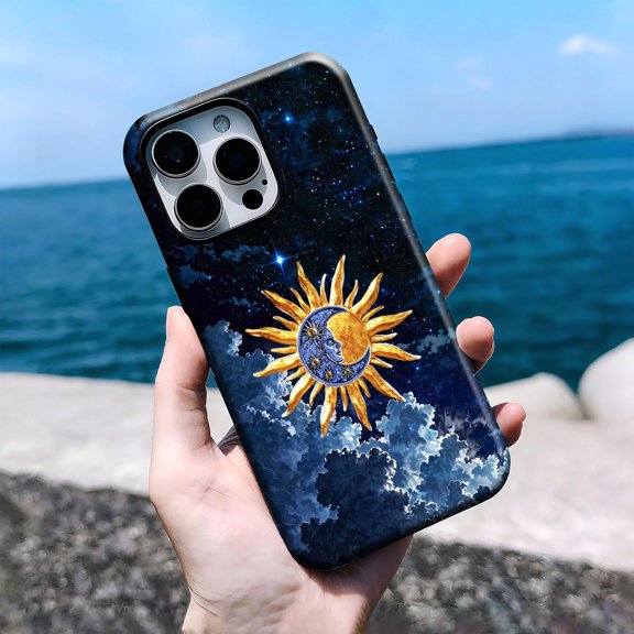 Sun Moon Galaxy Celestial Tough Phone Case, Dual-Layer Protective Cover for iPhone