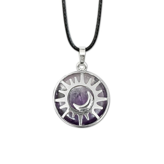 Sun & Moon Gemstone Pendant, Amethyst Crystal Necklace
