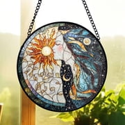 Sun Moon Goddess Stained Glass Suncatcher, Celestial Suncatcher, Spiritual Gift For Yoga Lover, Meditation Decor,Pagan Wiccan Window Hanging