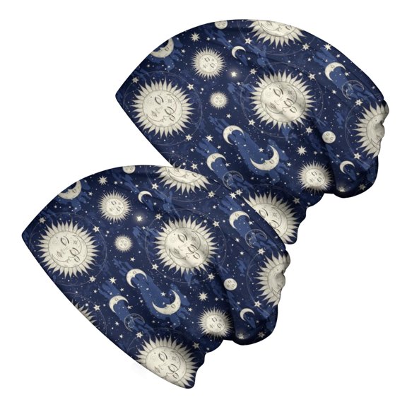 Sun and Moon Gothic Pattern 2 Pack Slouchy Beanie Hat, Sleep Head Cover with Stretchy Fabric & Soft Texture, Heat Retaining Gifts for Unisex Men Women