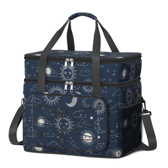 Sun and Moon Gothic Pattern Double Deck Insulated Picnic Bag, Outdoor Party Cooler Pack with Detachable Shoulder Strap, Thermal Insulation Gift Ideas for Holiday Birthday Gifts