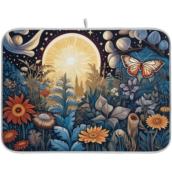 Sun Moon Grass Dish Drying Mat, Absorbent Microfiber Pad Protector For Kitchen Counter Top Mat Dish Drainboard 18x24in Home Decor