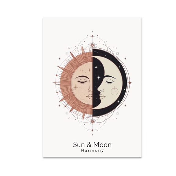 Sun & Moon Harmony Minimalist Art - Celestial Decor - 13x19 Poster Print