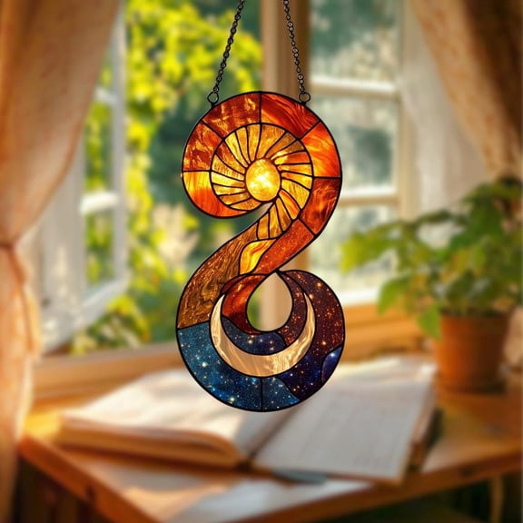 Sun & Moon Infinity Wall Art, Cosmic Timepiece Acrylic 2D Flat Window Hanging, Solar Lunar Design, Starry Sky Art, Boho Home Décor Gift