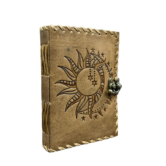 Sun & Moon Leather Journal 5x7 Inches Handmade Travel Sketchbook for Men Women