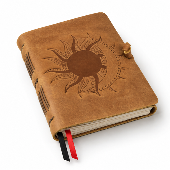 Sun & Moon Lined Journal, 5x7in, Handcrafted Leather Bound Notebook