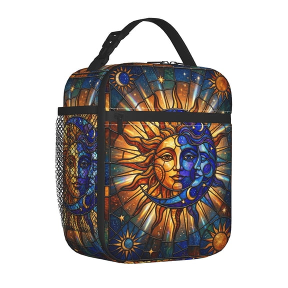 Sun And Moon Lunch Box, Durable Celestial Patterned Insulated Bag, Reusable Thick Lining Thermal Bento Pack, Practical Handheld Container For Camping Beach