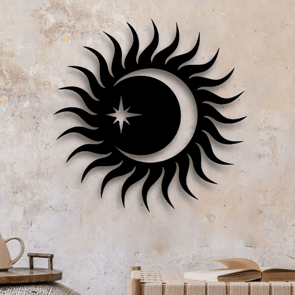 Sun & Moon Metal Wall Art , Unique Spiritual Indoor Outdoor Decor