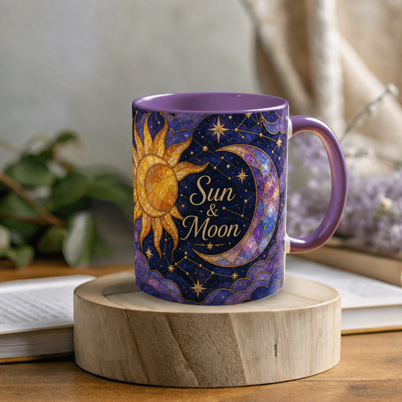 Sun Moon Mug Celestial Purple Coffee Cup for Astrology Lovers and Cosmic Gift Giving