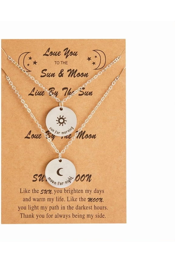 Sun and Moon Necklace for Couples Matching Necklace Best Friends Friendship Pendant Stainless Steel Paper Card Bff Necklace Set for Women Birthday Christmas Valentine'S Day Gifts Jewelry