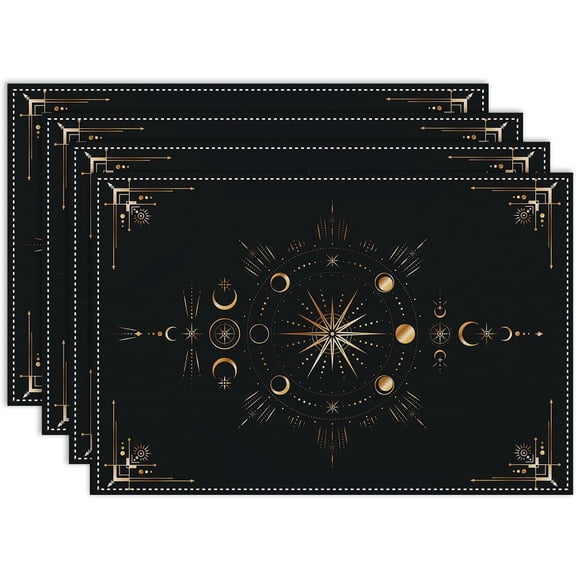 Sun Moon Placemats Set of 4, Astrology Mystical Sun Moon Stars Tarot Gothic Decorative Table Mat Heat Resistant Place Mats for Dining Kitchen Party Holiday Decor 12x18 Inch