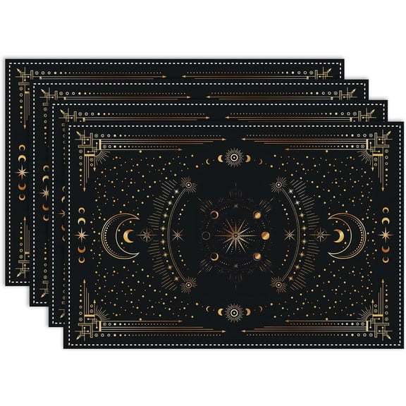 Sun Moon Placemats Set of 6, Astrology Mystical Sun Moon Stars Tarot Gothic Decorative Table Mat Heat Resistant Place Mats for Dining Kitchen Party Holiday Decor 12x18 Inch
