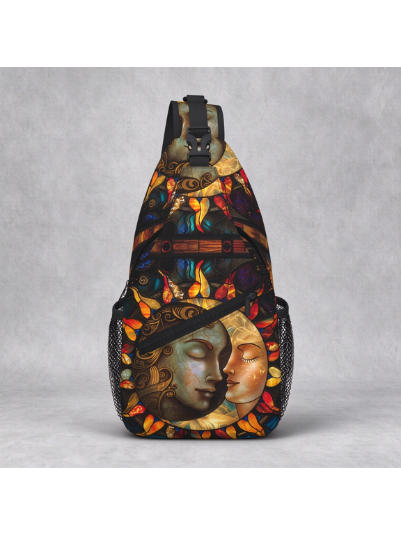 Sun and Moon Print Sling Bag for Travel and Work