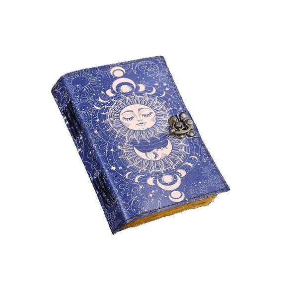 Sun & Moon Printed Journal, Handmade Deckle Edge Old Lined Journal, Sun moon Journal, Leather Sketchbook, Leather Notebook