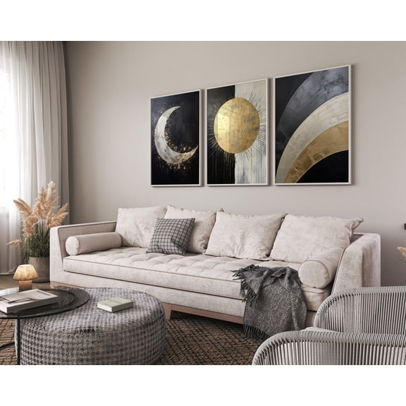 Sun Moon Rainbow Abstract Wall Art Set 3 Stretched Canvas 8x12