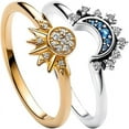 thumbnail image 1 of Sun And Moon Ring Set Size 6-11 Celestial Sun Moon Crescent Ring Set Gold Silver Shiny Sun Ring Blue Moon Ring for Women Men Fashion Rhinestone Crystal Rings Set Jewelry Gift, 1 of 4