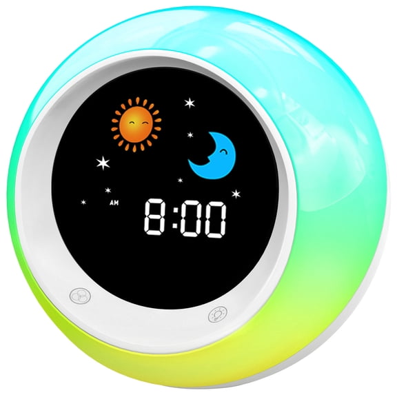 Sun & Moon Rise Kids Alarm Clock, Children's Sleep Trainer ,Sleep Sound Machine, Wake Up Light & Night Light ,Teach Kids Day & Night