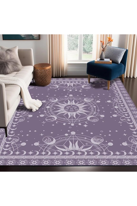 Sun Moon Rug 5x7 Ft Boho Celestial Area Rugs Magic Carpet Non-Slip Washable Rugs Bohemian Occult Crescent Solar Stars Floor Mat Pad Carpet for Bedroom Dorm Living Room Dorm Rug