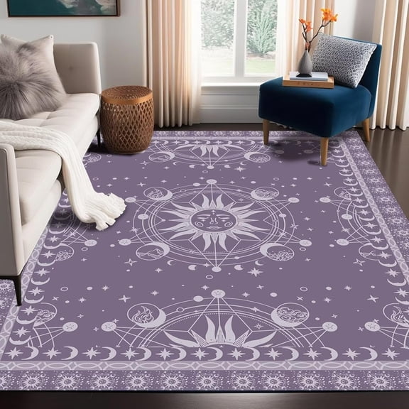Sun Moon Rug 5x7 Ft Boho Celestial Area Rugs Magic Carpet Non-Slip Washable Rugs Bohemian Occult Crescent Solar Stars Floor Mat Pad Carpet for Bedroom Dorm Living Room Dorm Rug