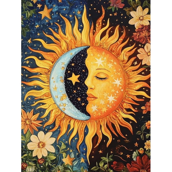 Sun and Moon Stamped  Stitch Kits -  Counted  Stitch Kits for Beginners  Needlepoint -Stitch Patterns Dimensions Needlecrafts Embroidery Kits Arts and Crafts