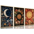 thumbnail image 1 of Sun Moon and Star Celestial Canvas Wall Art Tarot Crescent Moon Picture Wall Decor Gothic Wildflowers Painting Posters Print Artwork Aesthetic Dark Academia Vibe for Bedroom Home Decor, 1 of 6