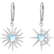 Sun Moon Star Earrings for Women 925 Sterling Silver Moonstone Celestial Sun Star Crescent Moon Dangle Drop Earrings Ladies Jewelry