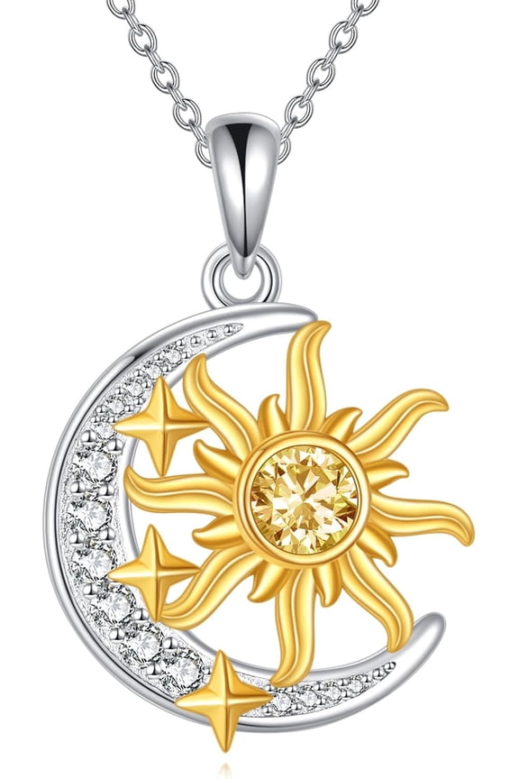 Sun Moon Star Necklace 925 Sterling Silver Sun and Moon Necklace Cubic Zirconia Jewelry for Women